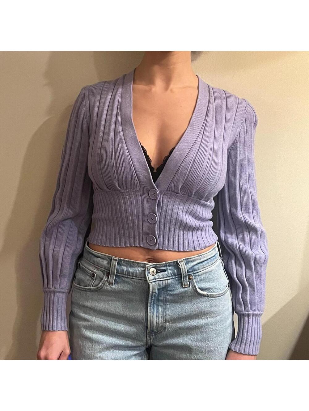 Aritzia Wilfred Purple Thias wool cropped cardigan